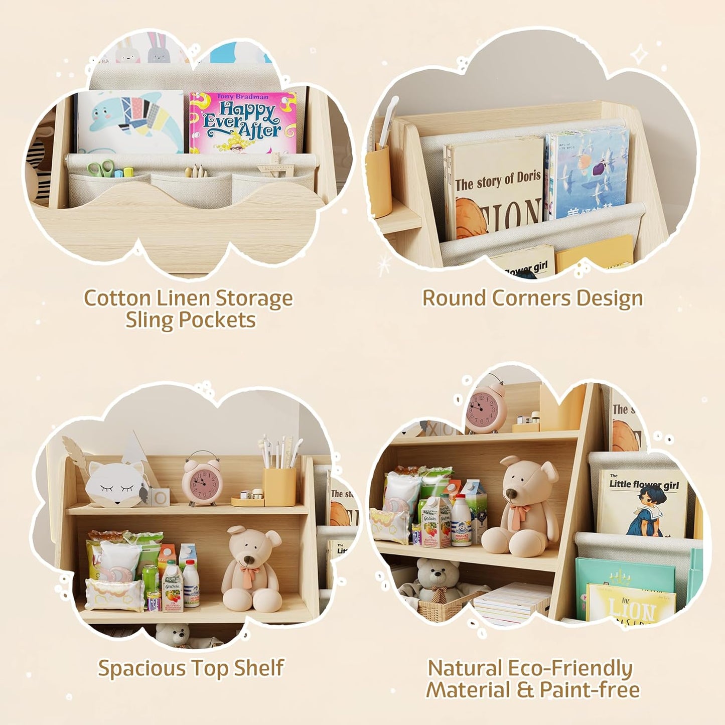 Kids Bookshelf and Toys Storage Cabinet, Wooden Bookcase for Kids Room, 4 Tier Baby Book Shelf with Storage, 5 Shelf Book case in Kids Room Playroom Nursery for Kids, Children, Toddlers