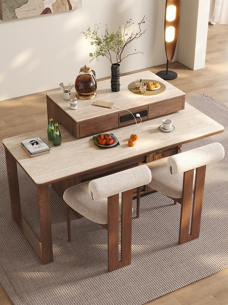 Mulanoshima dining table integrated household retractable retro solid wood rock slab kitchen rotatable guide table