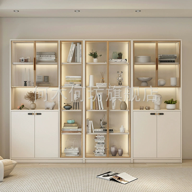 Household bookcase integrated whole wall to top dust-proof glass door modern simple light luxury floor-to-wall display cabinet customization