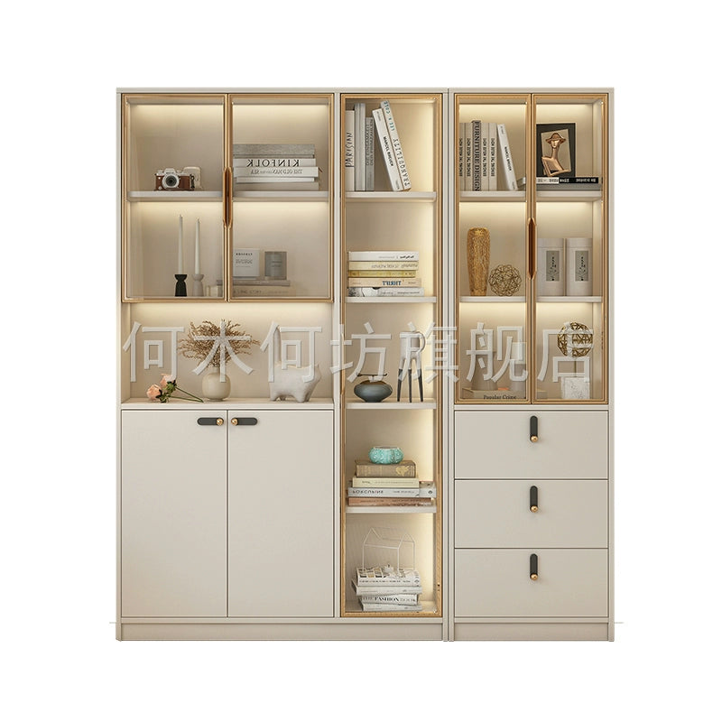 Household bookcase integrated whole wall to top dust-proof glass door modern simple light luxury floor-to-wall display cabinet customization