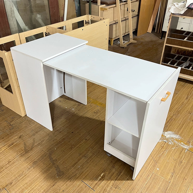 Minimalist White Rolling Foldable Desk Extendable Dining Table Compact All in One Furniture for Home Office