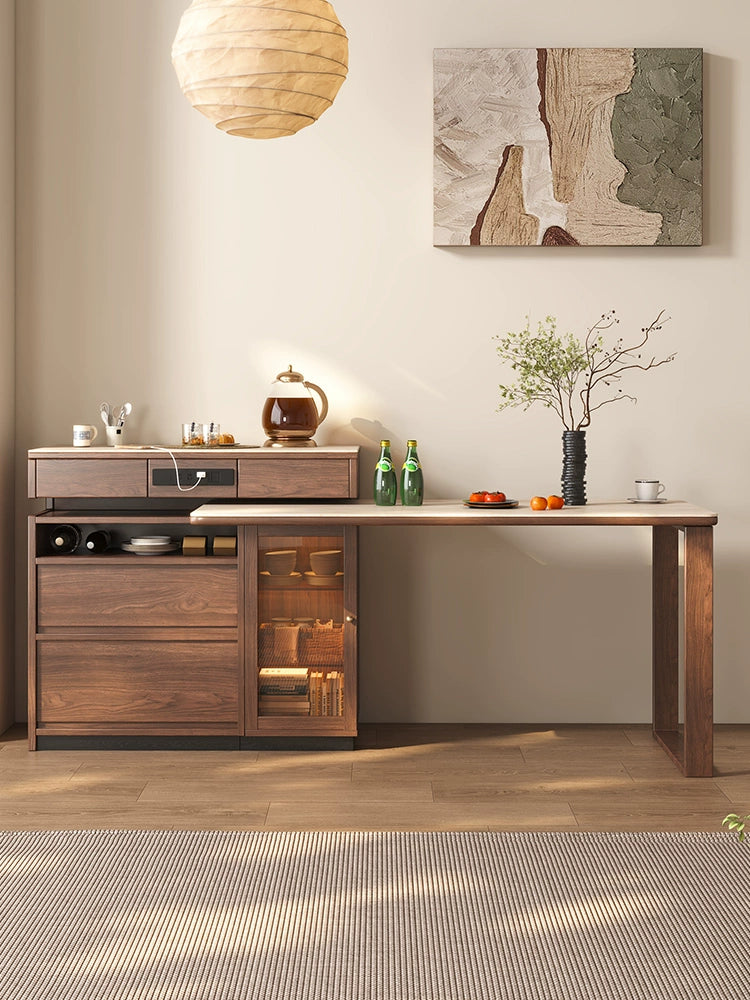 Mulanoshima dining table integrated household retractable retro solid wood rock slab kitchen rotatable guide table