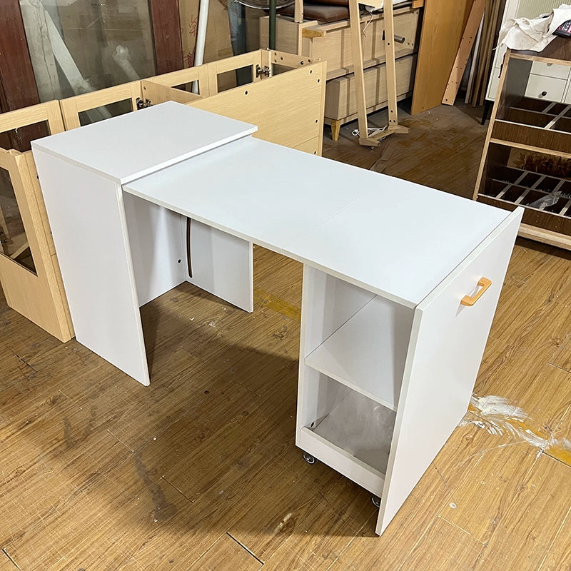 Minimalist White Rolling Foldable Desk Extendable Dining Table Compact All in One Furniture for Home Office