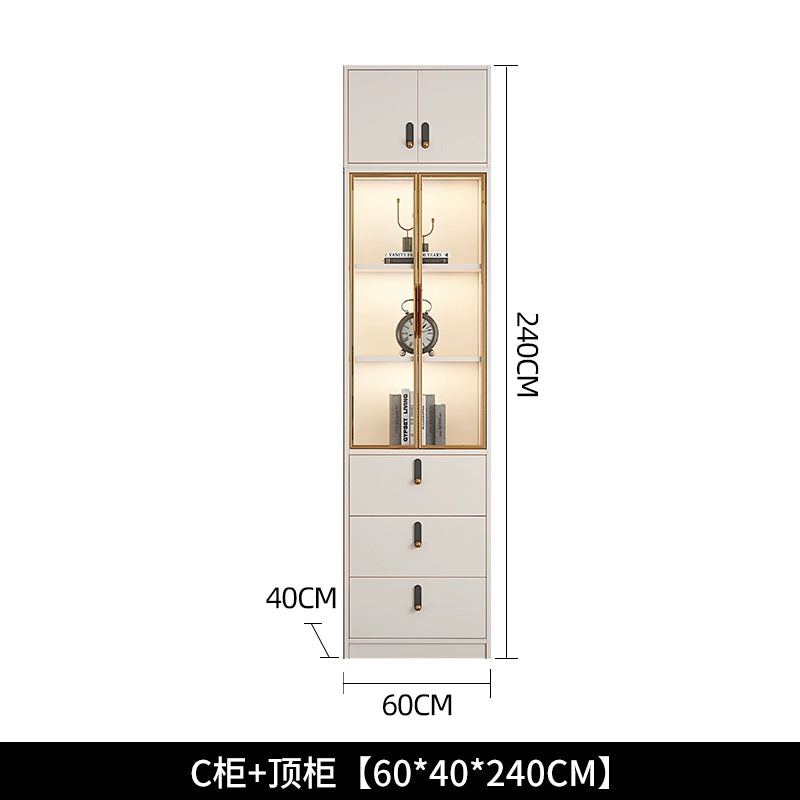 Household bookcase integrated whole wall to top dust-proof glass door modern simple light luxury floor-to-wall display cabinet customization