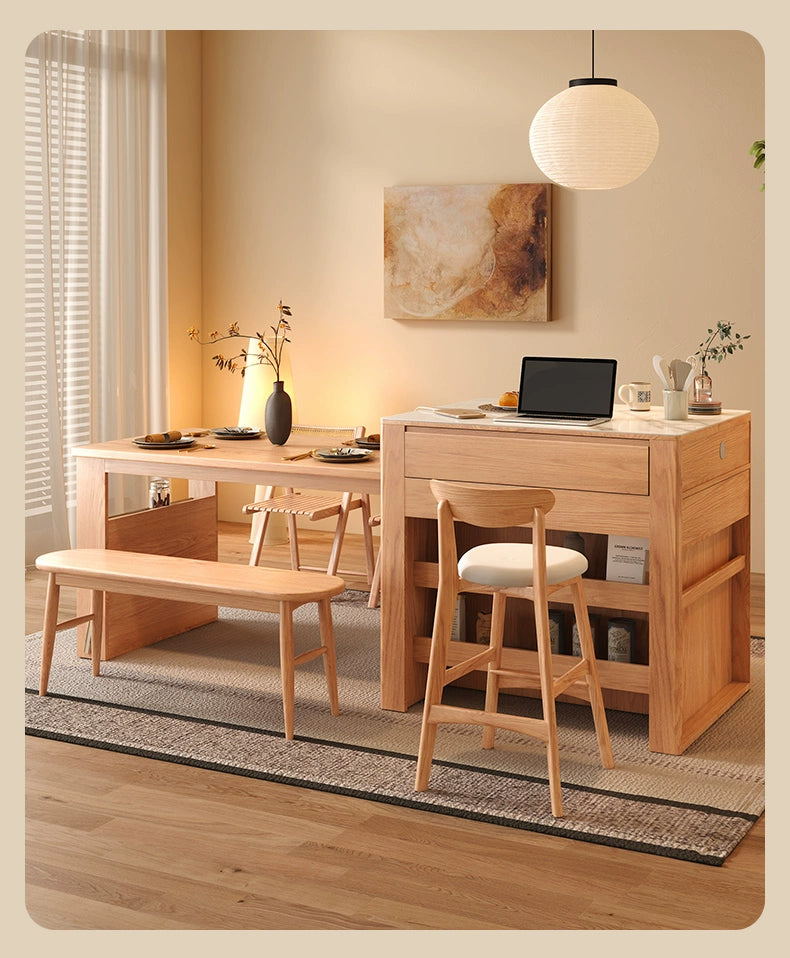 Island dining table integrated household retractable simple high-end rock slab kitchen bar solid wood dual-purpose guide table