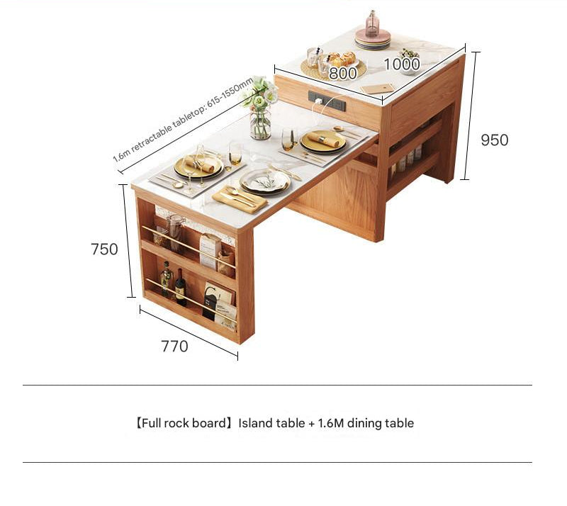 Island dining table integrated household retractable simple high-end rock slab kitchen bar solid wood dual-purpose guide table