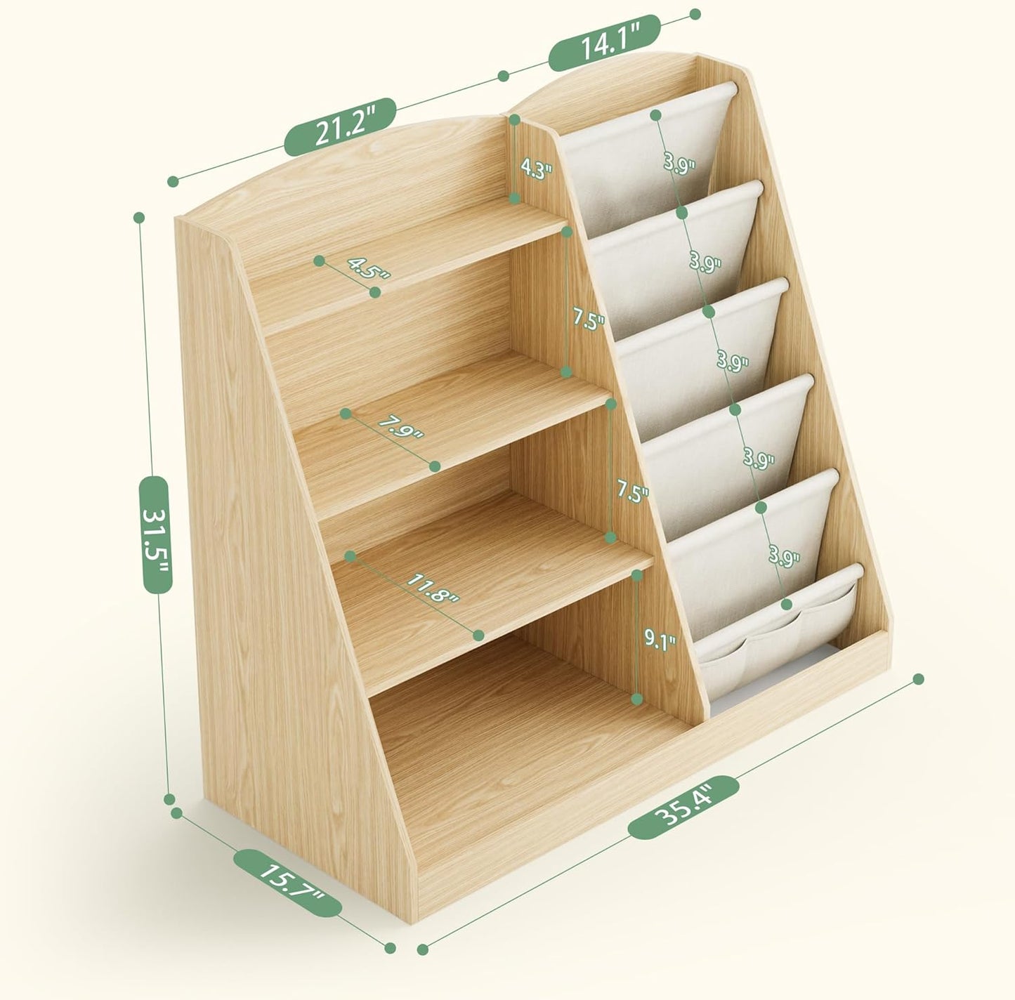 Kids Bookshelf and Toy Storage Organizer 4 Tier Wooden Kids Book Shelf with Sling Book,Baby walking bookshelf,book display shelf for Nursery Playroom, children's room kindergarten, classroom,library