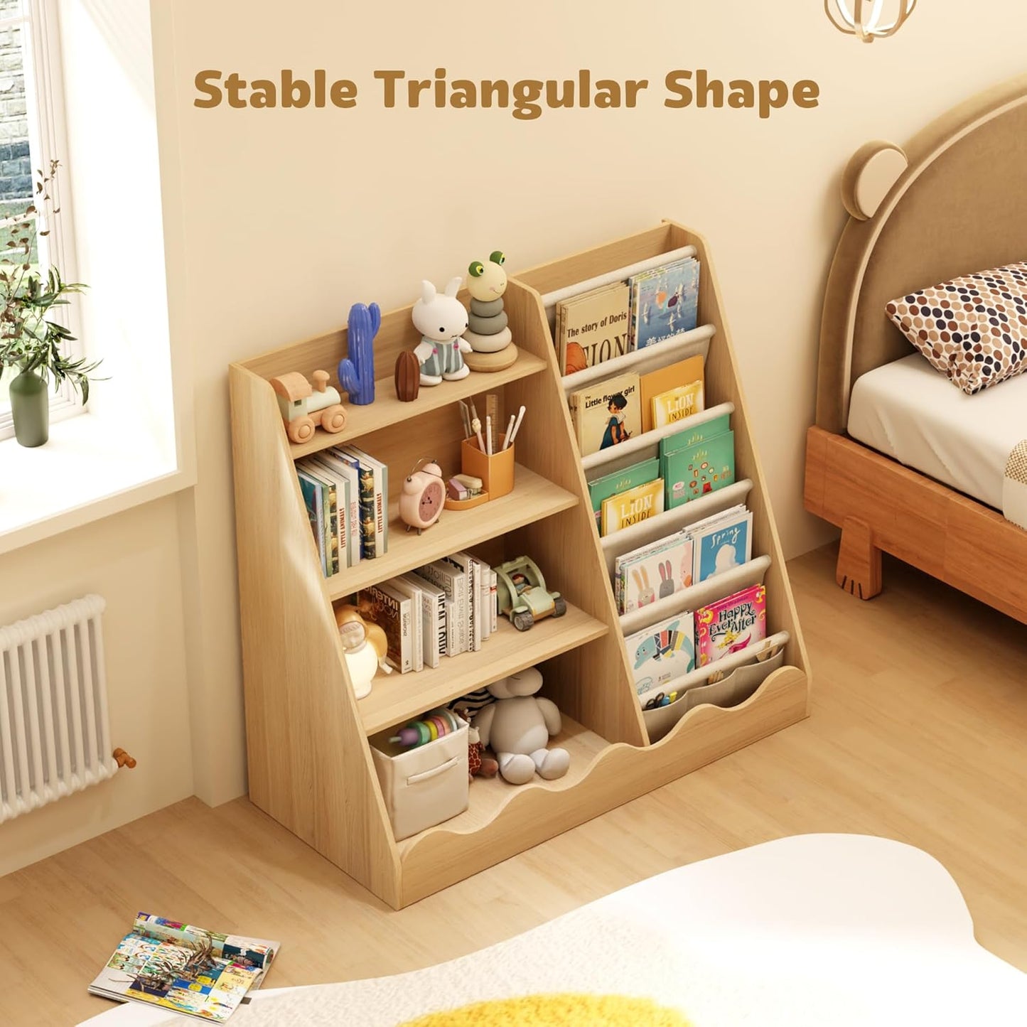 Kids Bookshelf and Toys Storage Cabinet, Wooden Bookcase for Kids Room, 4 Tier Baby Book Shelf with Storage, 5 Shelf Book case in Kids Room Playroom Nursery for Kids, Children, Toddlers