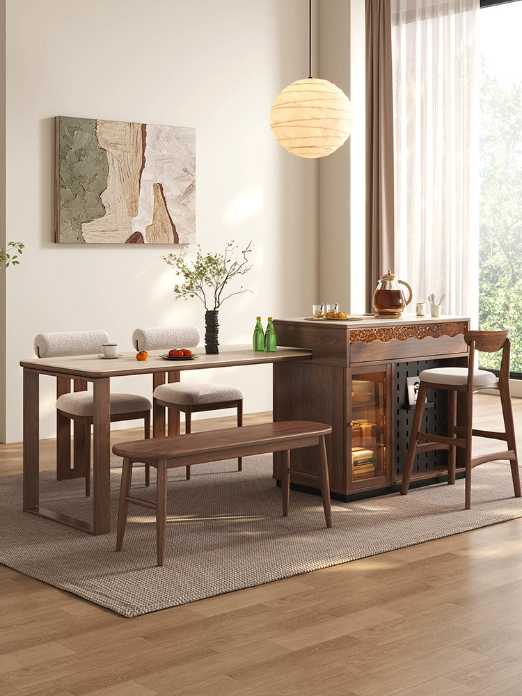 Mulanoshima dining table integrated household retractable retro solid wood rock slab kitchen rotatable guide table