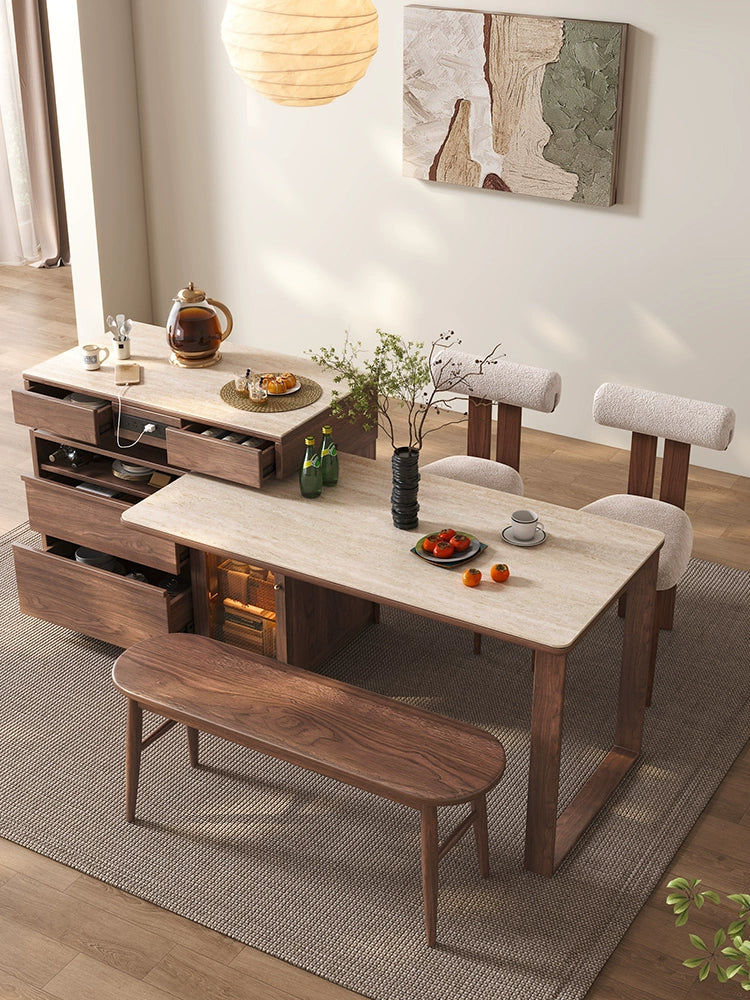 Mulanoshima dining table integrated household retractable retro solid wood rock slab kitchen rotatable guide table